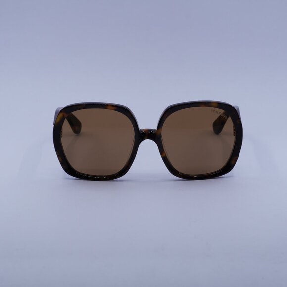 Tom Ford FT1221 52E Saffron Sunglasses Dark Havana Square Frame, Brown Lenses - Picture 2 of 10